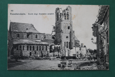 Ansichtskarte AK Passchendaele Passendale Zonnebeke Weltkrieg 1914-1918 Flandern zerstörter Ort Kirche Straße Häuser Ortsansicht Belgien Belgique Belgie